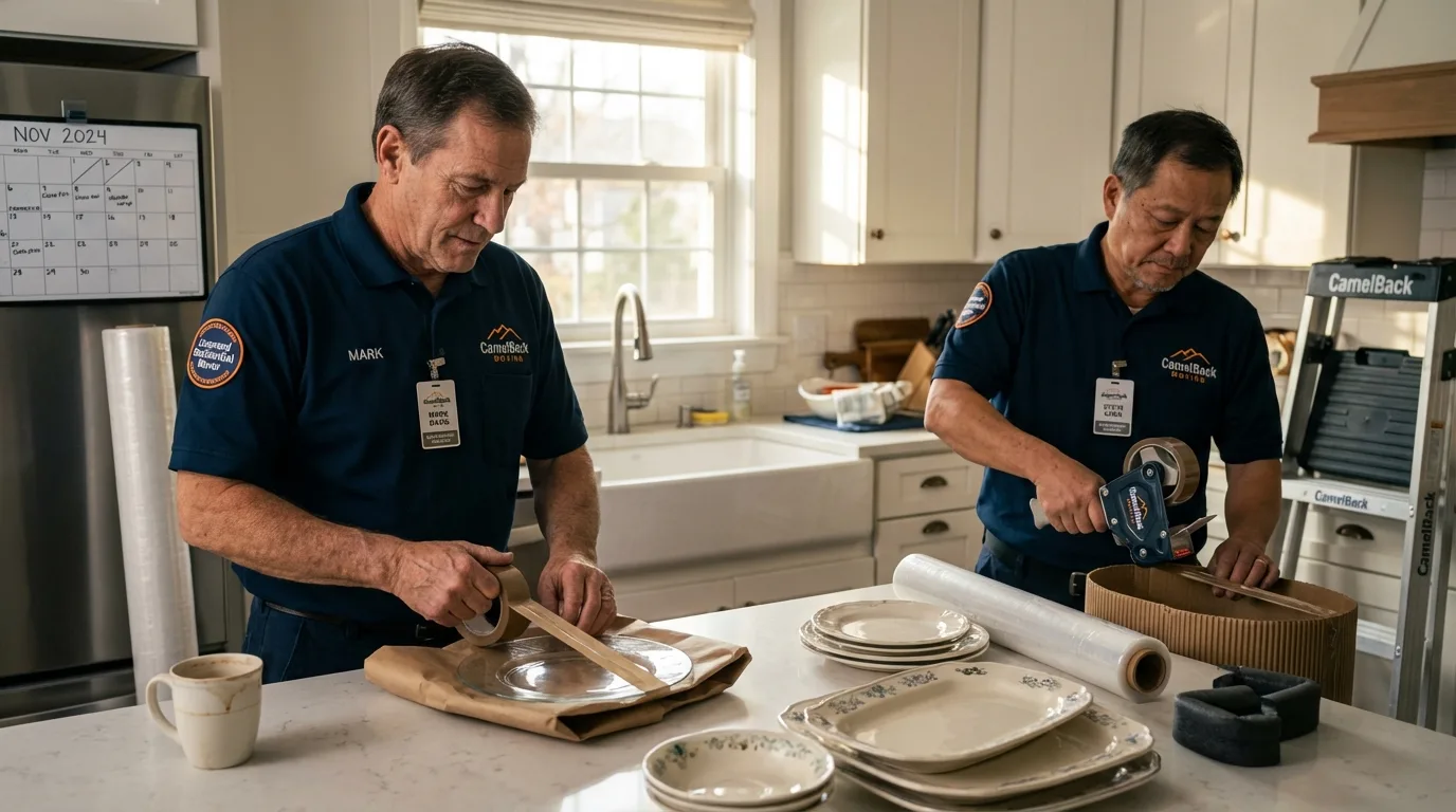 Professional crew packing kitchen dishware in Willoughby, OH